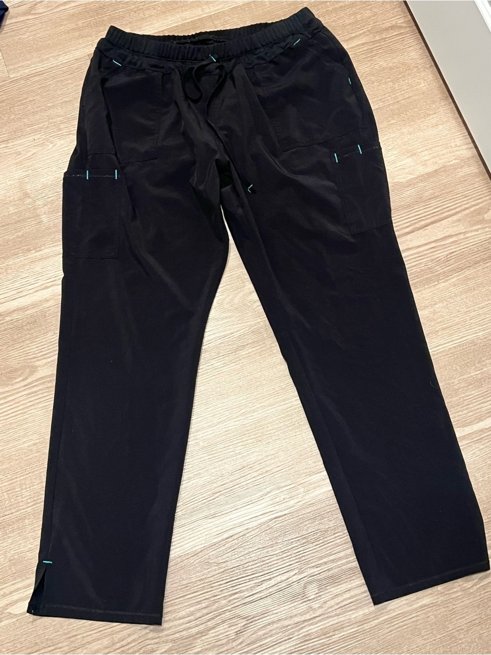 Scrubstar Black Scrub Pants with Teal Stitch Accents